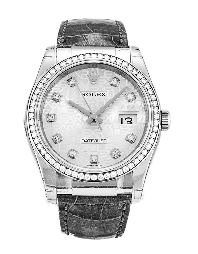 Rolex Datejust Silver Dial Grey Croco Strap Watch--