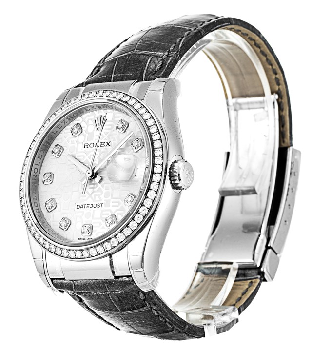Rolex Datejust Silver Dial Grey Croco Strap Watch-